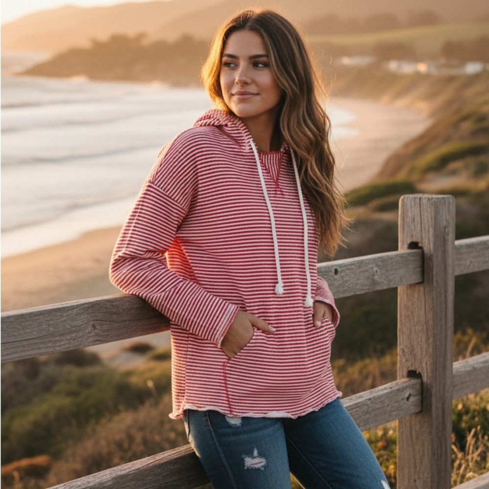 Billabong Red & White Striped Pullover Hoo…